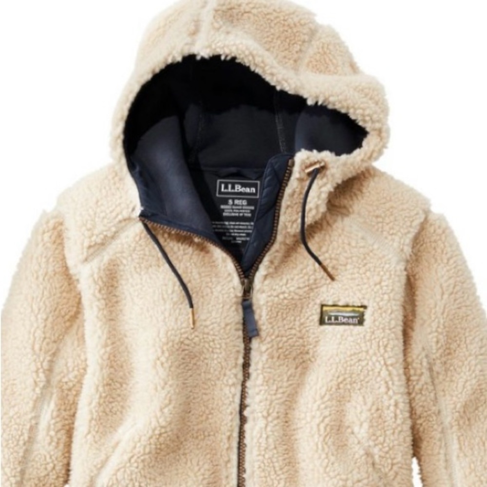 LL Bean Womens LARGE Mountain Pile Long Coat Fleece Sherpa Jacket Natural